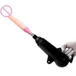 Handheld automatic thrusting massage device with ergonomic grip.