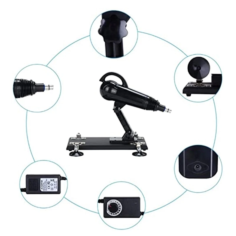 Diagram showing power adapter, speed controller, and adjustable knobs.