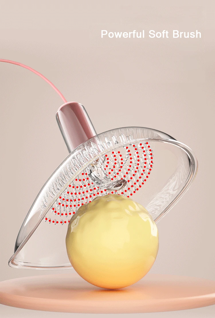 Close-up of the vacuum suction attachment featuring a powerful soft brush and internal granules for enhanced sensory tactile massage.