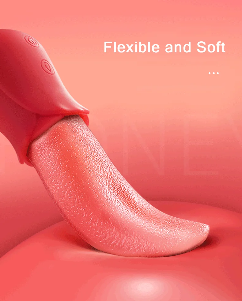 Flexible and soft silicone tongue tip of the FlutterJoy pleasure device, showcasing its ability to bend and contour to the body.