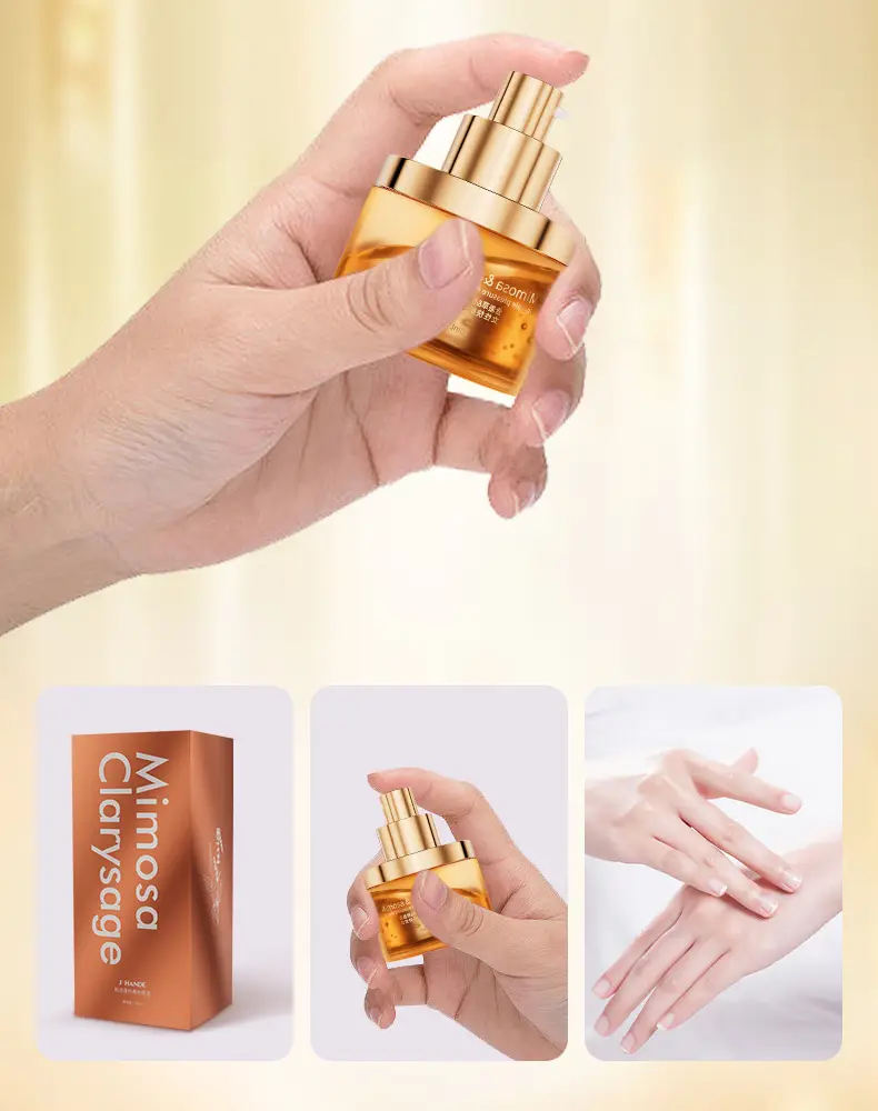 Hand holding the compact bottle of female intimacy mist for easy application.