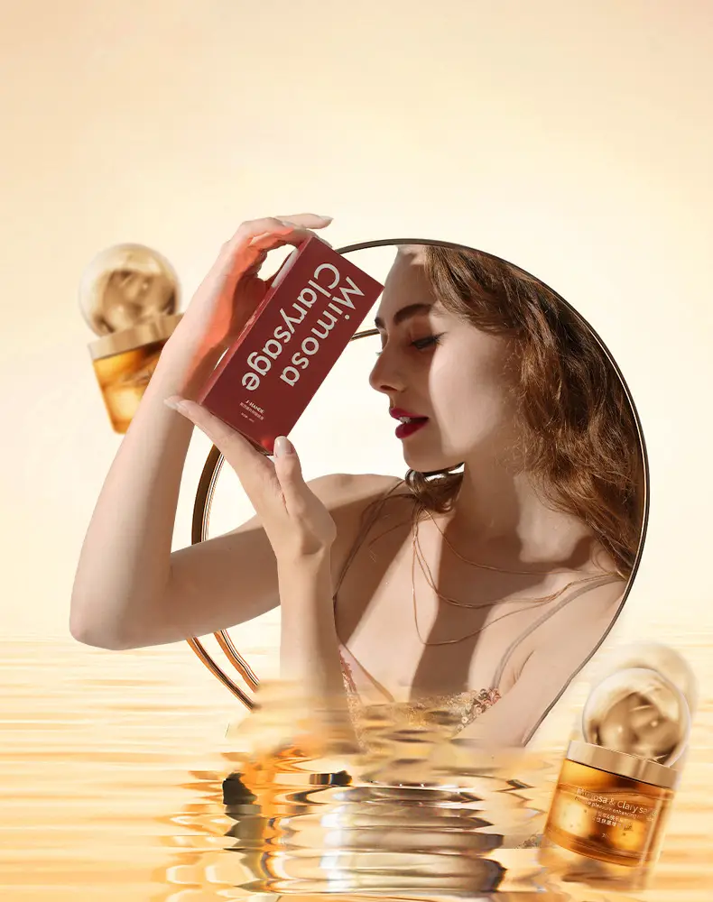 Elegant model holding the red packaging box of the arousal enhancement product.