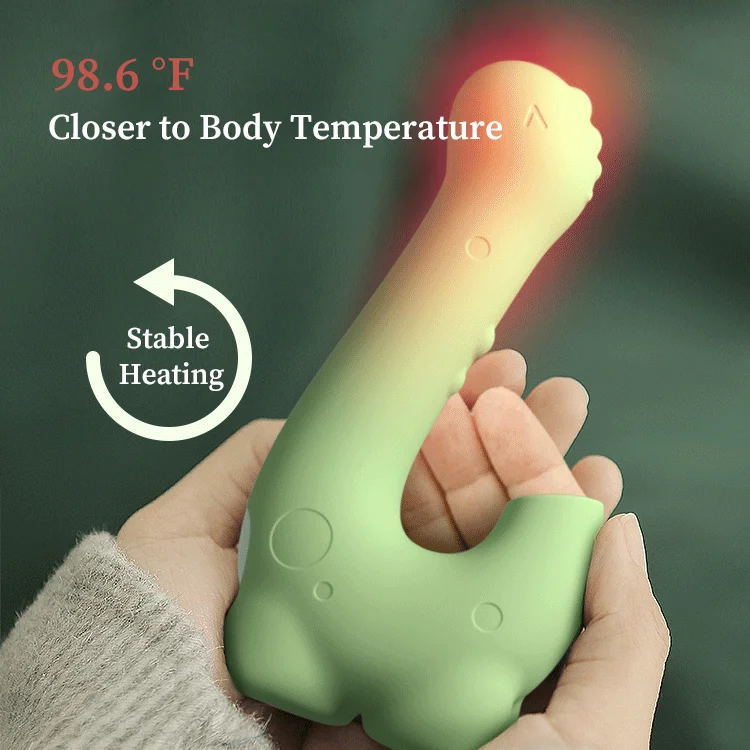 Infographic highlighting the 98.6°F stable heating function for a body-temperature intimacy experience.