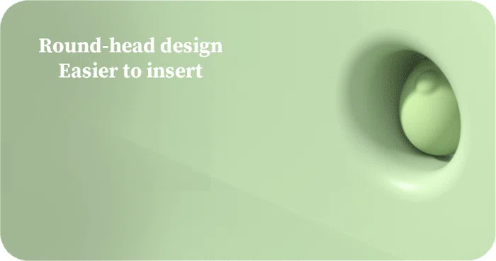Round-head design of the clitoral stimulator highlighting the smooth, bulbous tip for comfortable and easy insertion.
