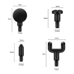 Detailed dimensions of four professional massage head attachments.