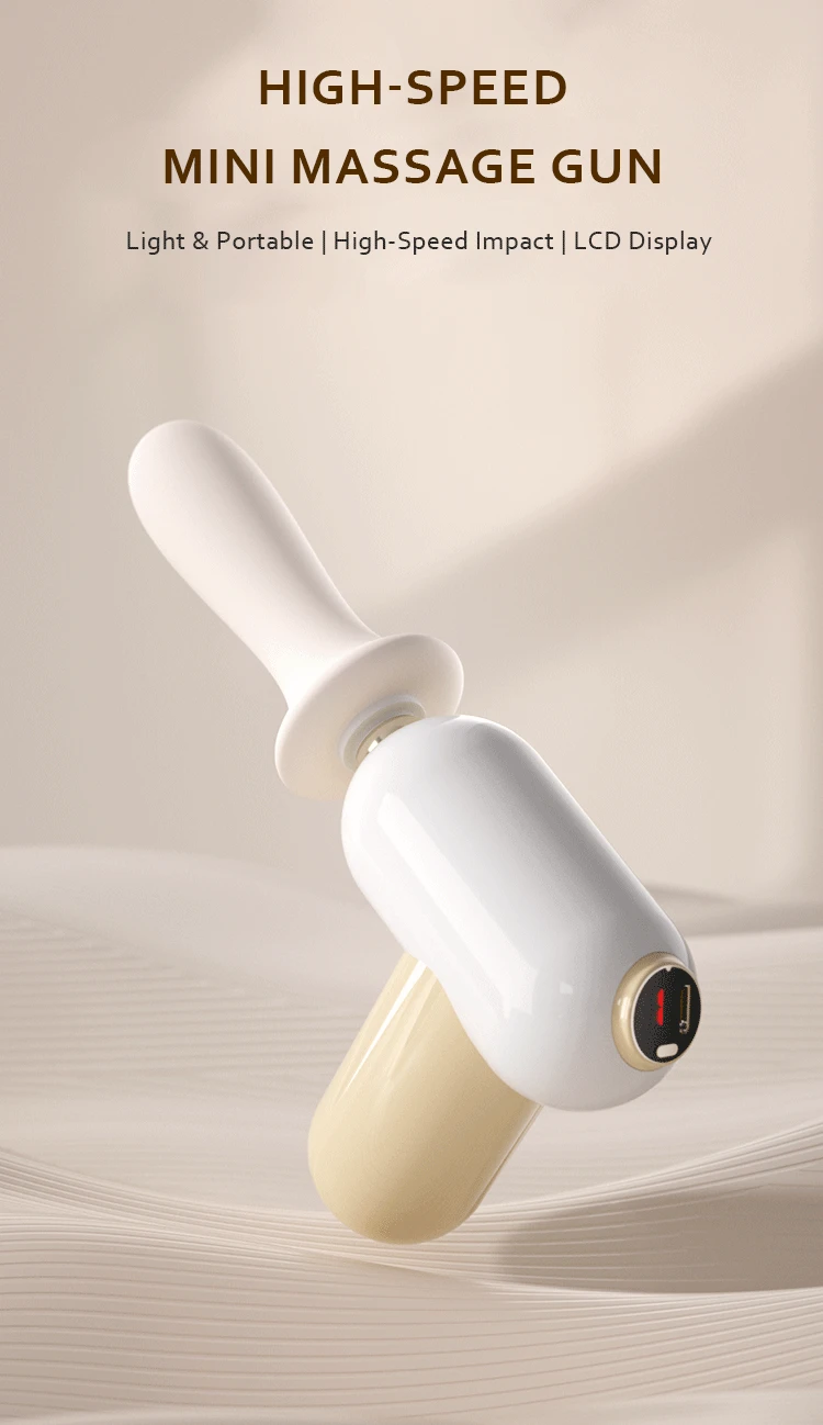 High-speed mini massage gun with LCD display for personal wellness.