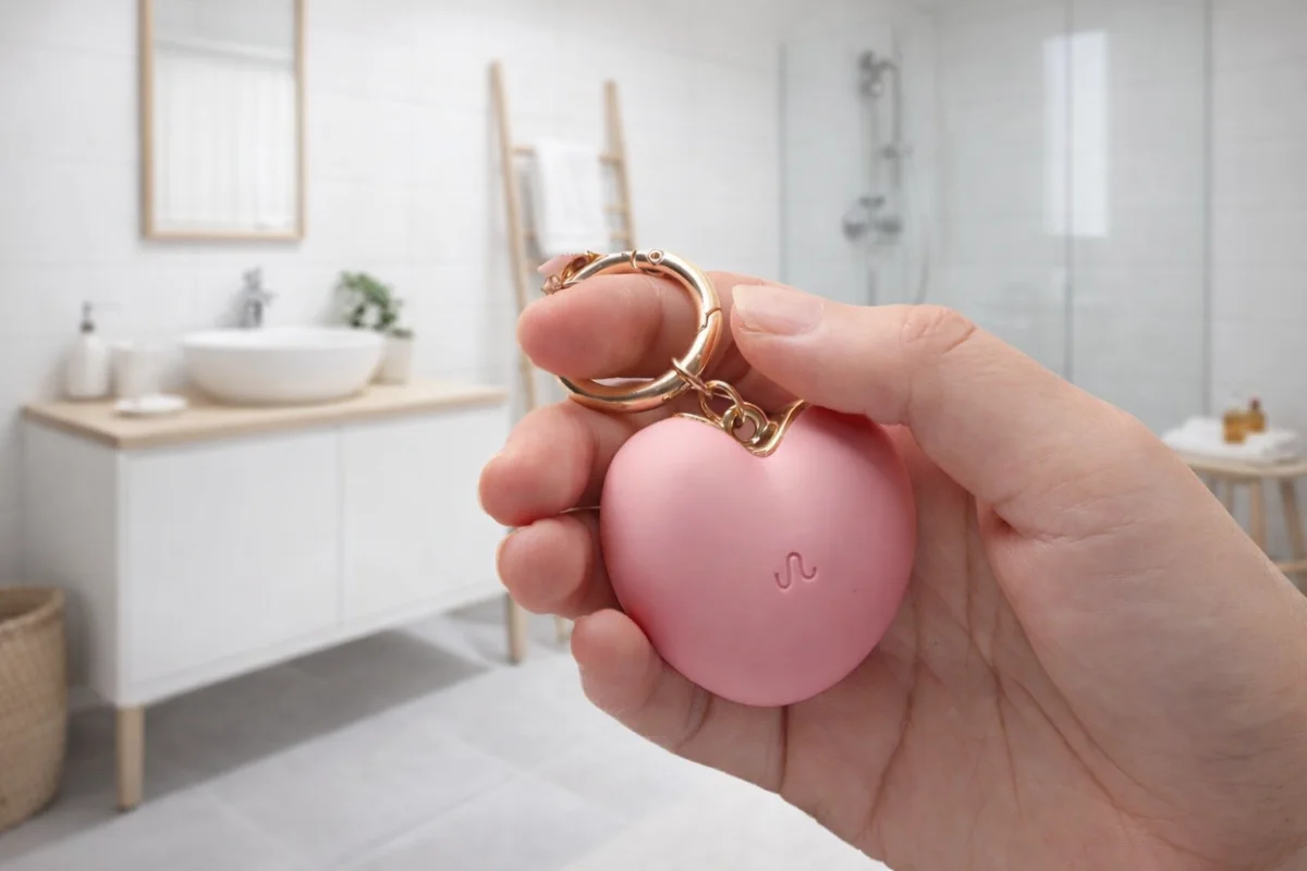 HooHss pink heart vibrator holding in hand
