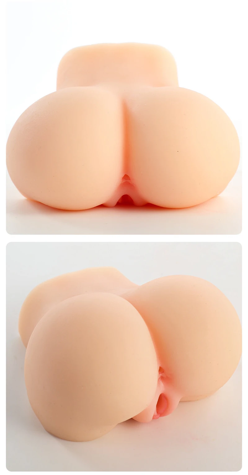 Compact realistic butt sex toy with rounded silhouette and discreet dual-channel design