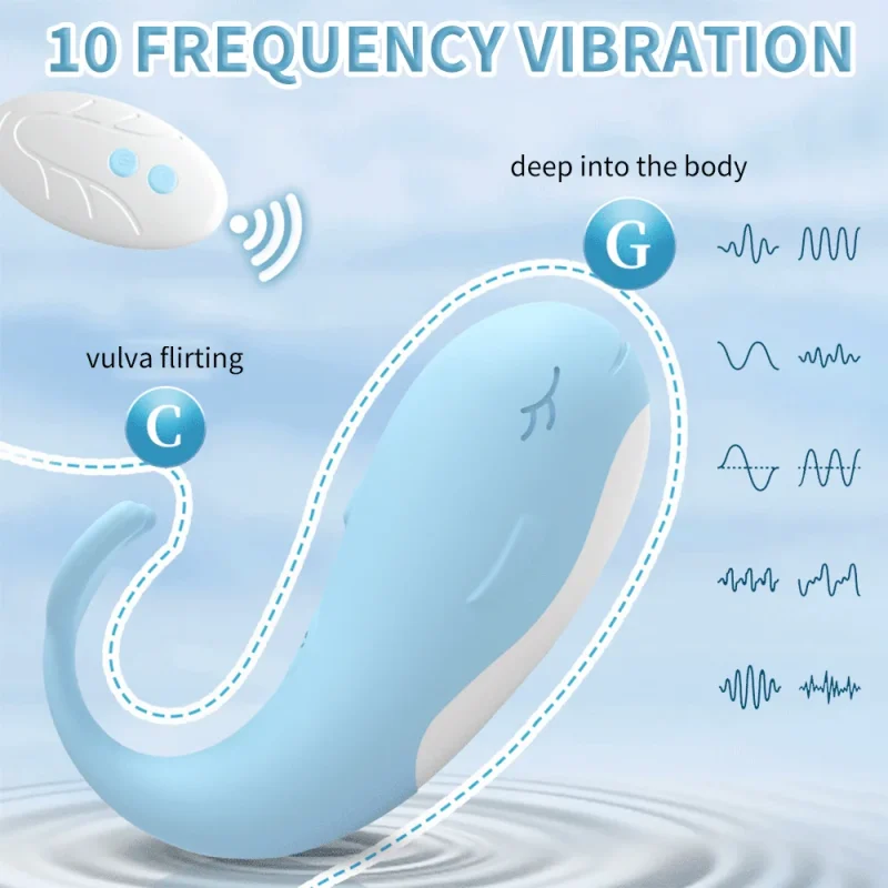 Technical diagram of the 10-frequency vibration modes designed for simultaneous vulva flirting and internal G-spot stimulation.