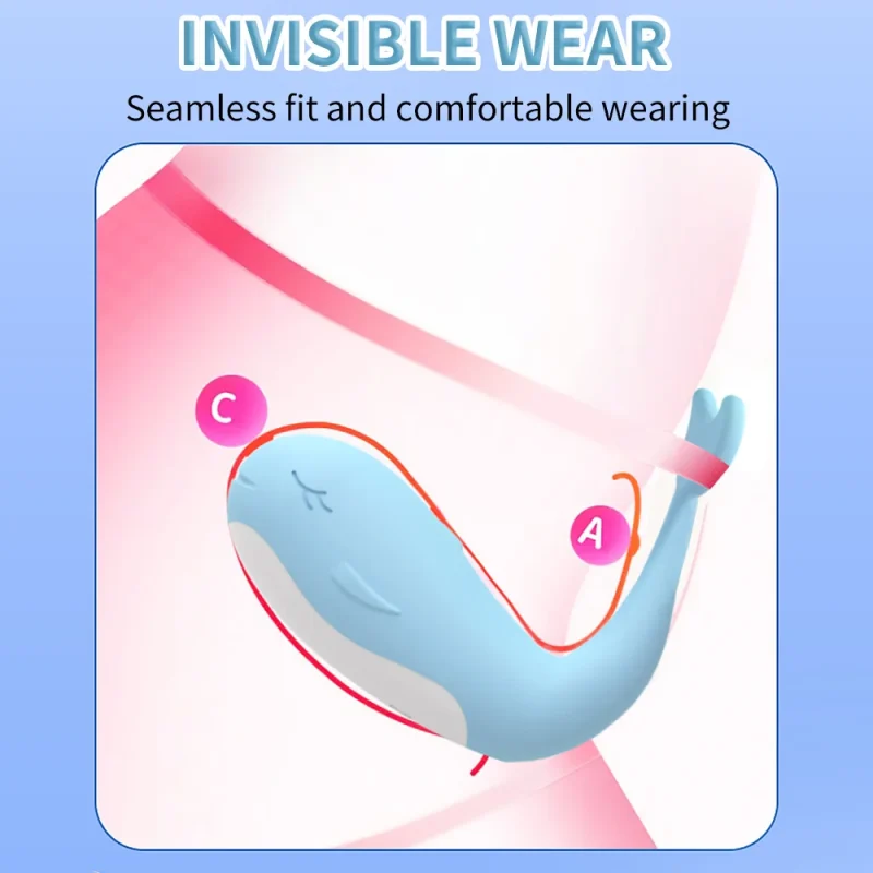 Ergonomic blueprint of the wearable clitoral stimulator showing a seamless fit and invisible wear design for under-clothing use.