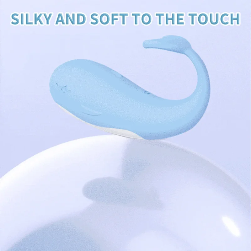 Aesthetic shot of the silky-smooth finish on the HH Adorable Whale clitoral vibrator resting on a reflective surface.