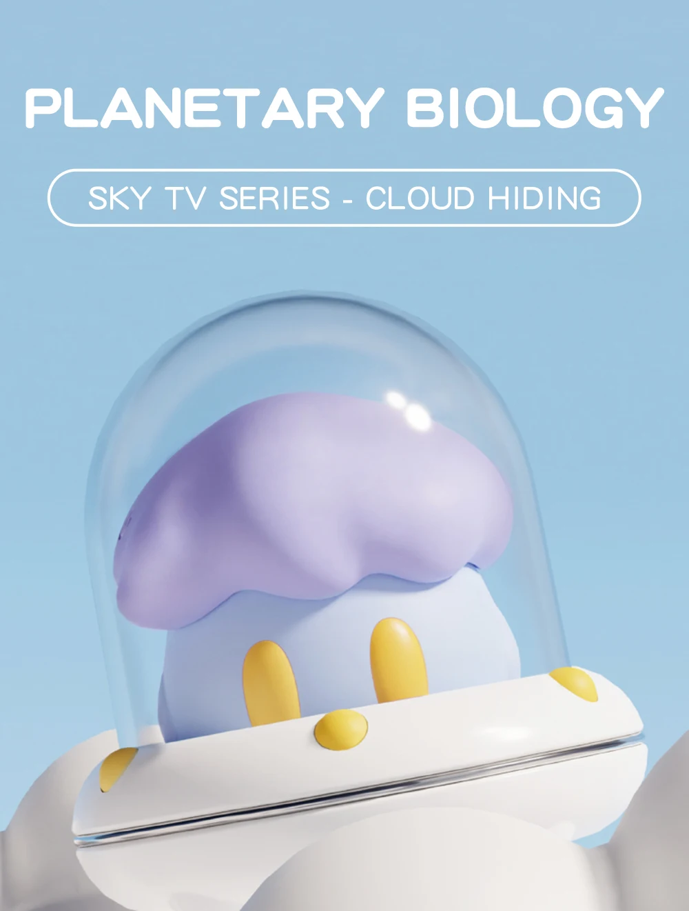 Macro view of the "Planetary Biology" inspired design featuring a soft silicone mushroom cap under a transparent dome.