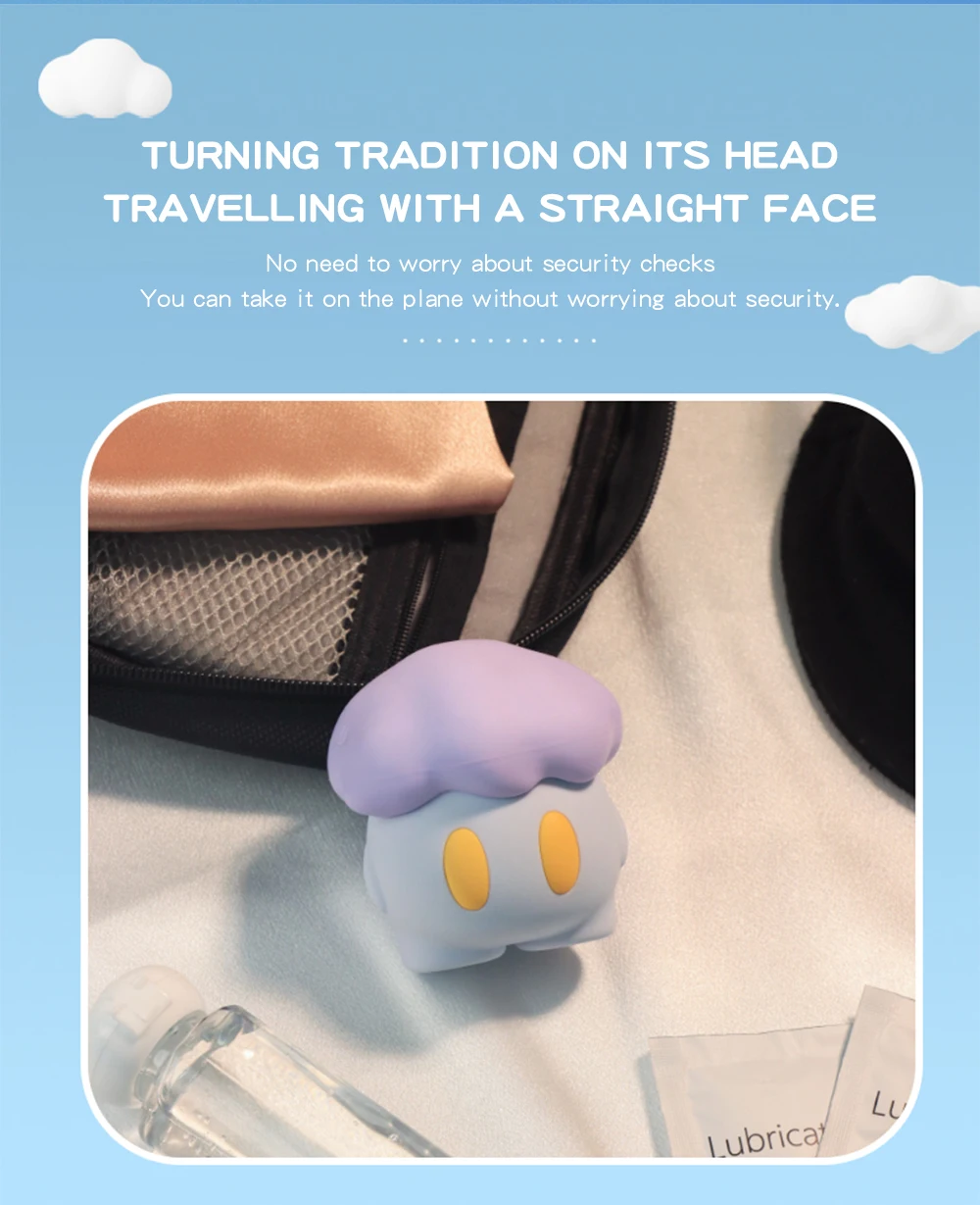 Travel-friendly design showcase of the Astroshroom stimulator tucked into a carry-on bag, highlighting its discreet appearance for airport security.