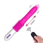 Professional pink telescopic vibrator with remote control and 4.5cm automatic thrusting stroke visualization.
