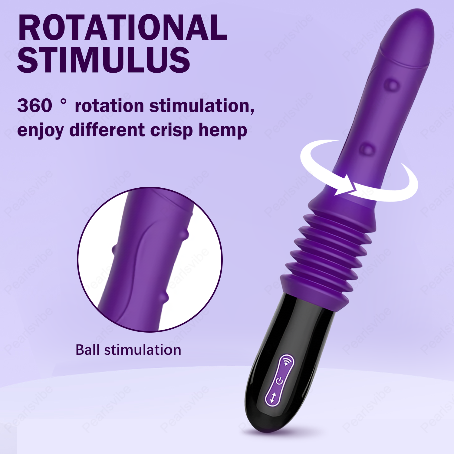 Detailed view of the 360-degree rotational stimulus feature and raised textural nodes for enhanced internal sensation.