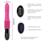 Technical specification infographic for adult pleasure device showing 230mm length and button controls for 10 vibration modes.