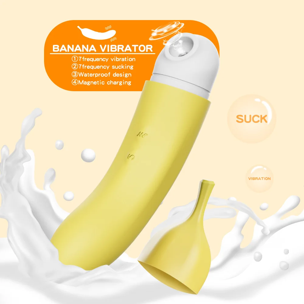 Feature overview of the banana vibrator highlighting its 7-frequency vibration modes and 7-frequency pulse suction capabilities.