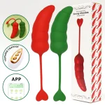 Hoohss Big Pepper adult pleasure devices in red and green colors featuring remote and mobile app control options.