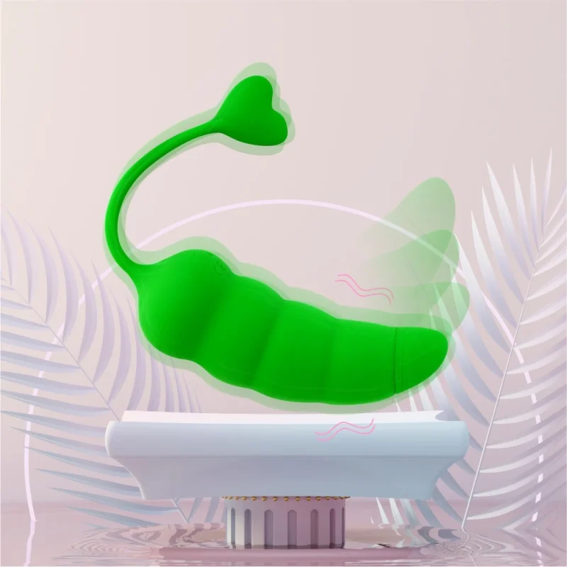 Artistic render of the green pepper massage wand highlighting its powerful internal vibration motor and rhythmic pulse waves.