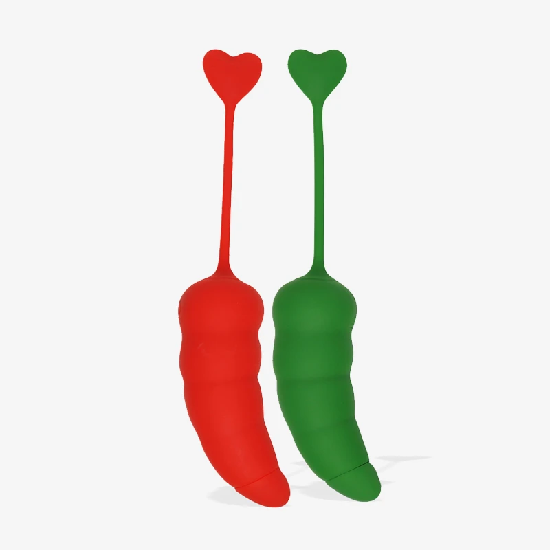 hh-big-pepper-vibrator-17 Dual-color display of the HH Big Pepper collection featuring vibrant red and forest green body-safe silicone finishes.