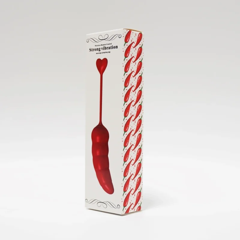 Discreet product packaging for the Big Pepper wireless remote control jumping egg massage tool.