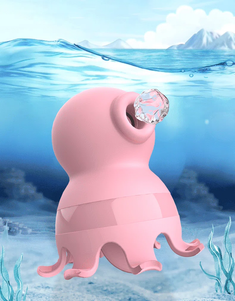 Waterproof suction vibrator shown in an underwater setting to highlight its IPX7 rating for bath or shower use.