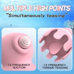 Dual-function pleasure device showing the 12-frequency suction nozzle and the 12-frequency internal tongue teasing mechanism.