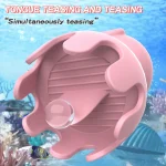 Close-up of the textured interior tongue stimulator and ribbed pleasure tunnel for simultaneous internal and external teasing.