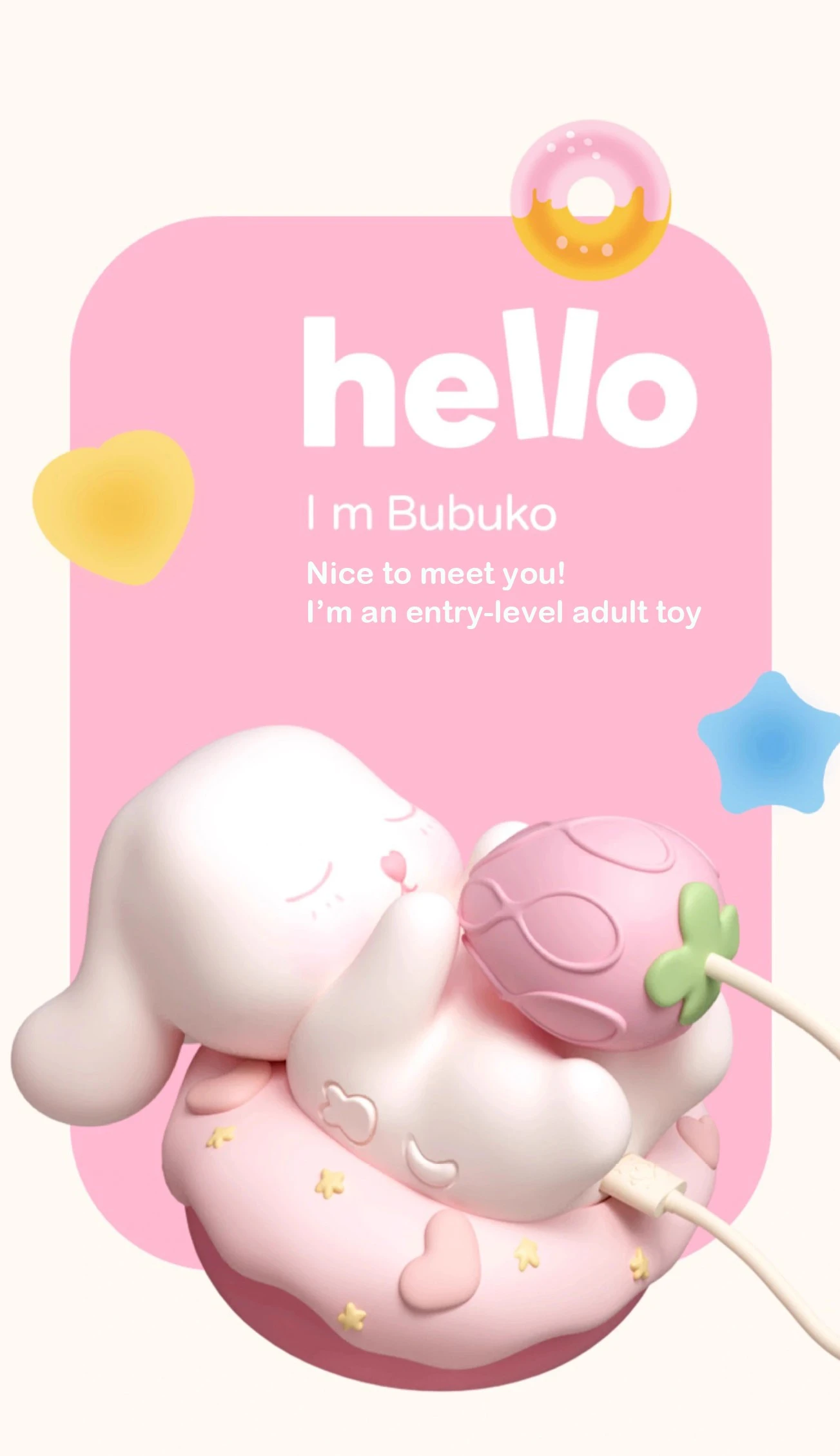 Introduction to Bubuko, an entry-level adult toy designed with a whimsical aesthetic for beginners exploring sensual wellness.