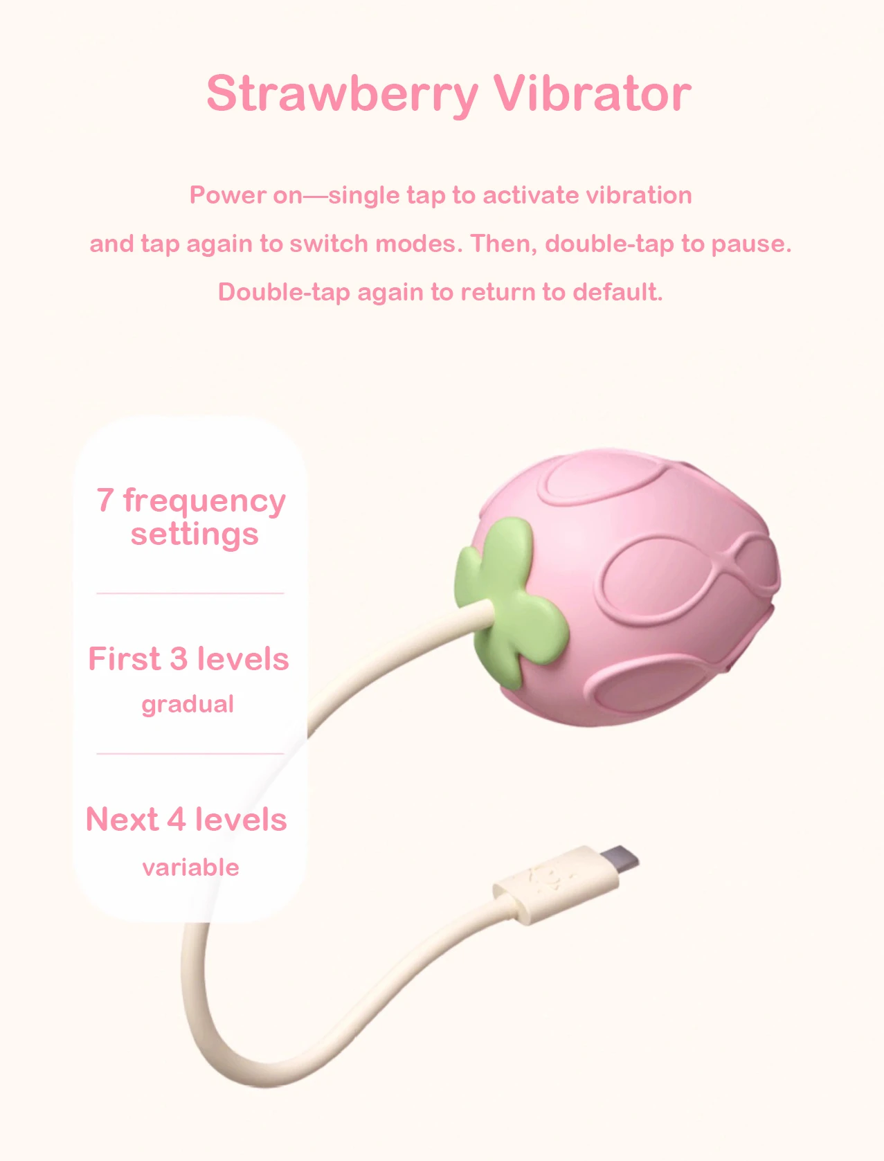 Detailed view of the strawberry-shaped vibrating tip with a unique figure-8 texture for enhanced tactile sensation and targeted massage.