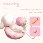 Lifestyle-style product shot illustrating the dual-action capabilities of the Let's Spring Bubuko series combining suction and vibration.