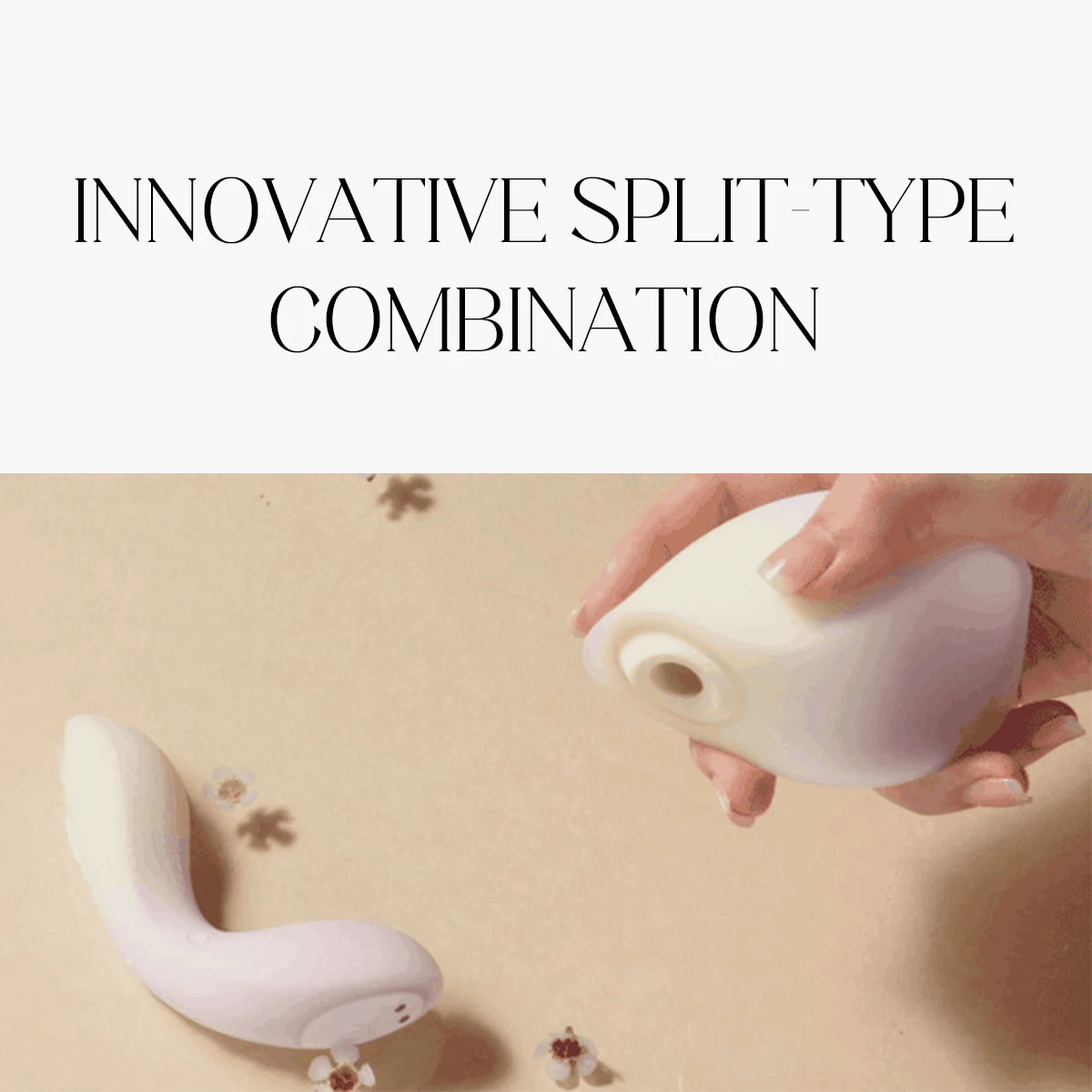 Detailed view of the innovative split-type design, showing how the "Flower" and "Flame" components separate for versatile, multi-point stimulation during intimate sessions.