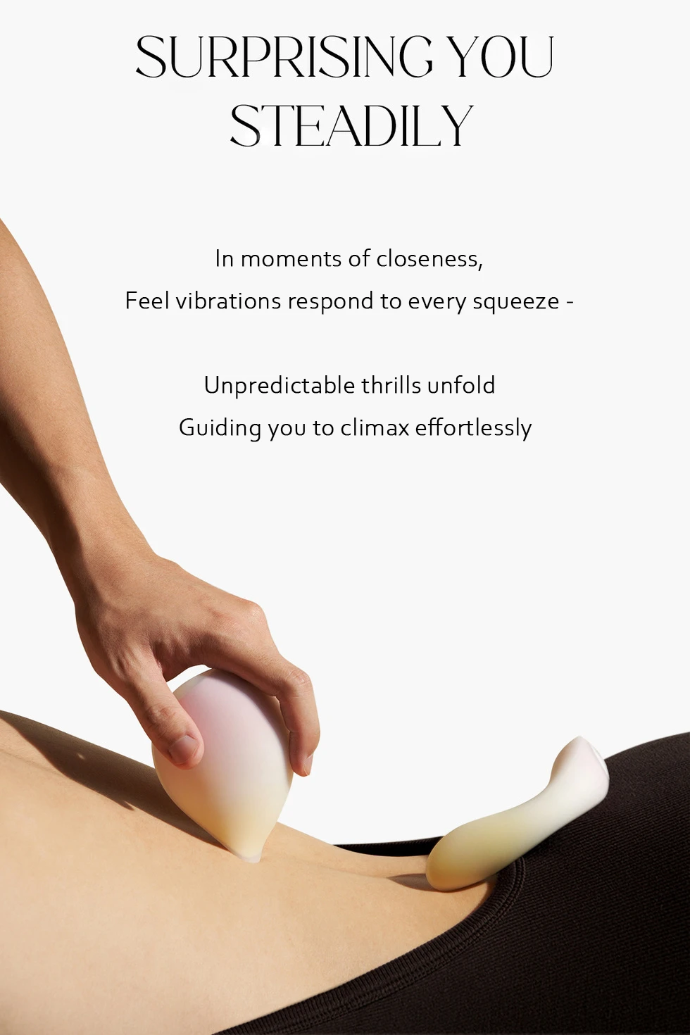 Lifestyle demonstration of the Budding Moon dual-stimulation mode, showing how the "Flower" handheld controller and the "Flame" internal pleasure device work in synchronized harmony.