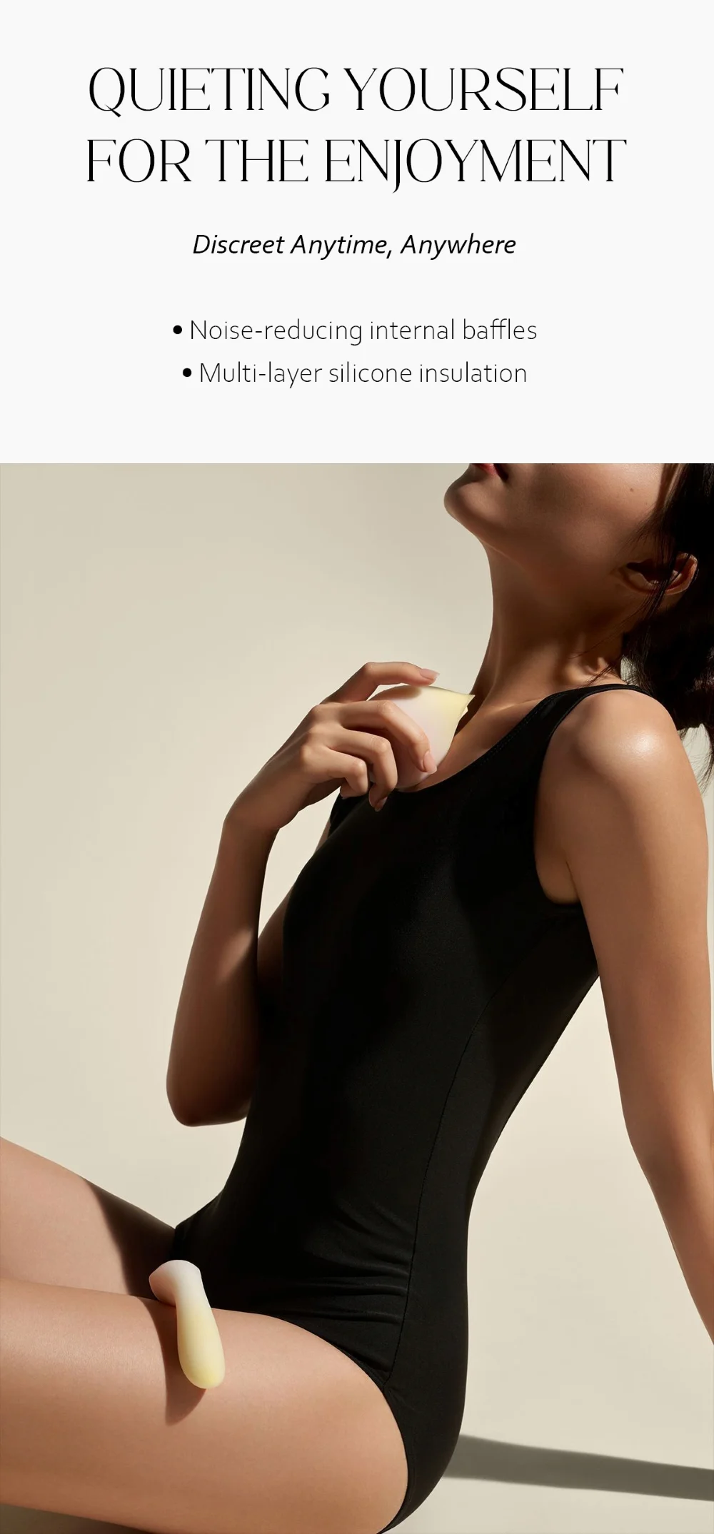 Discreet use demonstration highlighting the ultra-quiet motor with noise-reducing internal baffles for private, peaceful enjoyment.