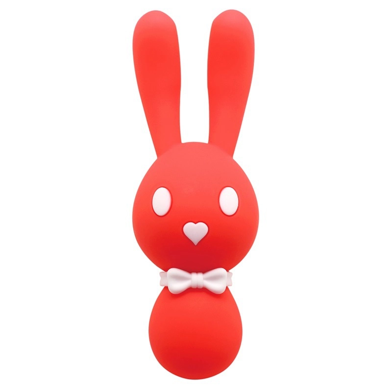 Full-frame shot of the red variant of the Triple Motor Lovely Bunny, emphasizing the bold color and the symmetrical design of the powerful vibration zones.