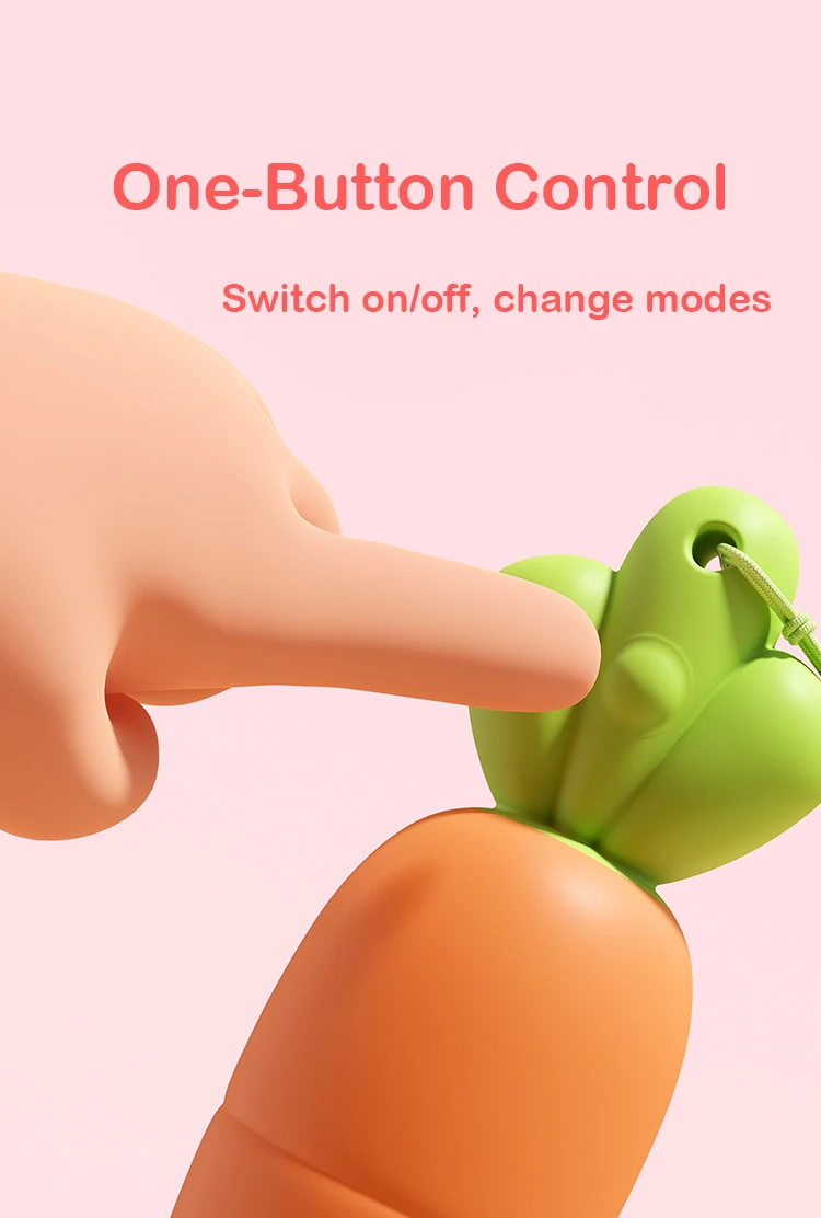 Detail shot of the intuitive one-button control system on the silicone stimulator, demonstrating how to easily switch on/off and cycle through various intensity settings.