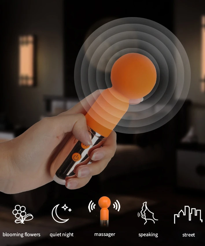Low-noise operation chart comparing the quiet motor of the HH vibrator to ambient sounds like a quiet night.