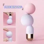 Infographic titled "Free Bending" showcasing the flexible 360-degree head of the silicone vibrator, allowing for customized angles during intimate use.