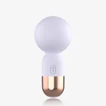 Studio product photography of the HH Candy Massager Mini in white and rose gold, showcasing the sleek, candy-inspired silhouette of this waterproof massage wand.