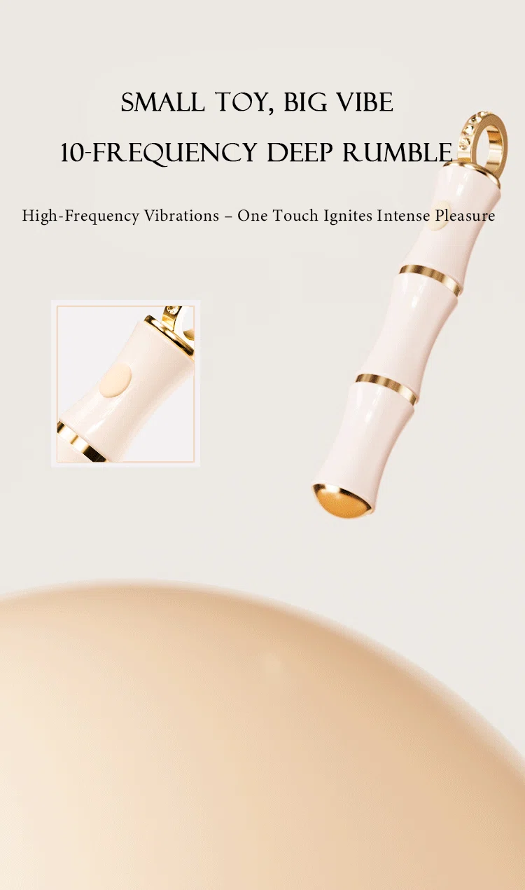 Detail shot of the 10-frequency deep rumble button on a small but powerful massage wand.