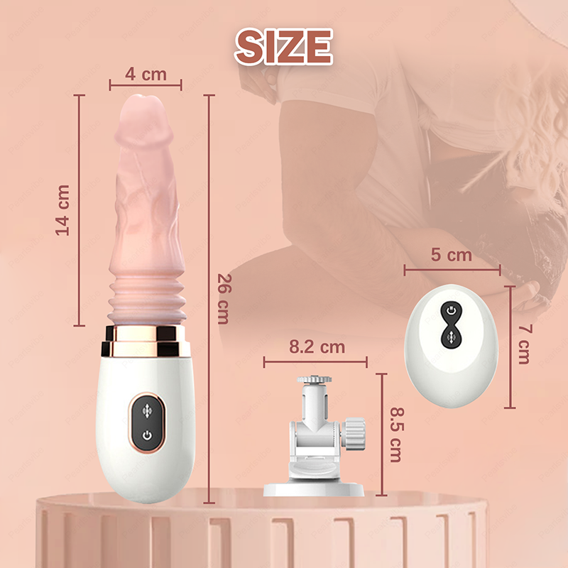 Detailed size specifications and dimensions for the compact automatic thrusting tool, featuring a 14cm insertable length and 26cm total height.