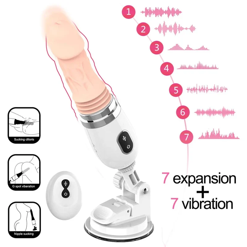 Waveform chart depicting the various rhythmic expansion and vibration intensities available on the adjustable suction cup dildo machine.