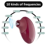 Diagram of the 10 suction frequencies and pulsation patterns available on the ergonomic air-pulse pleasure device, ranging from steady waves to intense rhythmic vibrations.