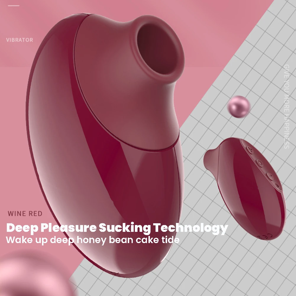 Close-up of the deep pleasure sucking technology and ergonomic nozzle of a wine red clitoral stimulator for targeted intensity.