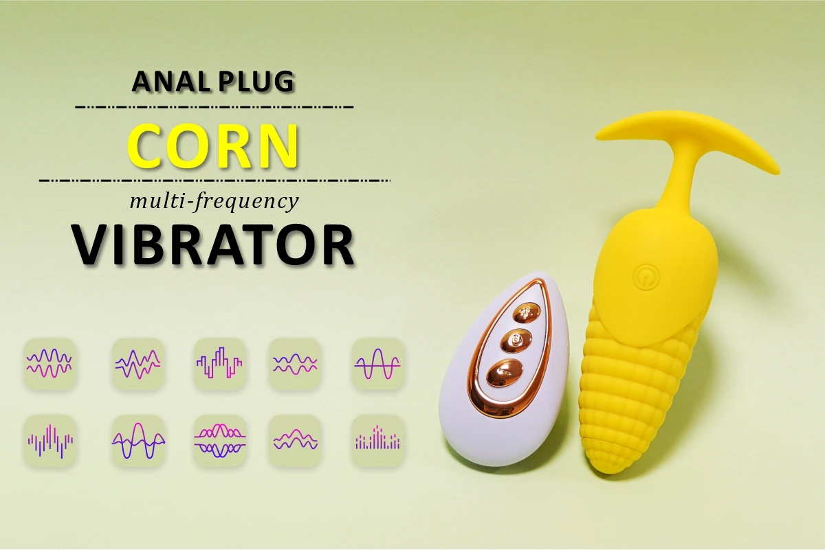 Visual guide of the 10 unique vibration patterns and frequencies available on the corn-style pleasure plug.