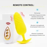 A detailed guide to the remote control functionality of the yellow silicone vibrator, highlighting the 10 distinct vibration frequencies and adjustable intensity levels for a customized intimacy experience.