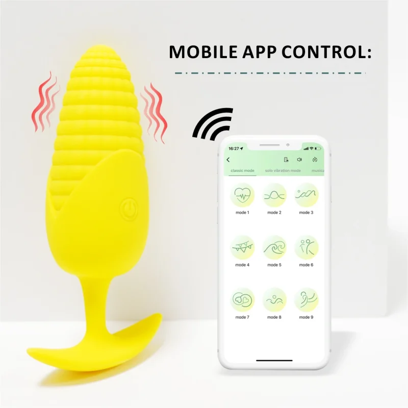 Demonstration of the mobile app control interface for the textured massage plug, showcasing various synchronized vibration modes and wireless connectivity for modern, hands-free pleasure management.