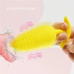 Close-up of the ribbed silicone tip of a multi-frequency vibrator highlighting G-spot stimulation capabilities.