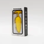 Discreet product packaging for a vibration massager highlighting features like safety silicone and waterproof rating.