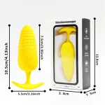 Product dimension chart showing the 10.5cm length and 5.5cm base width of the corn-shaped intimacy tool.